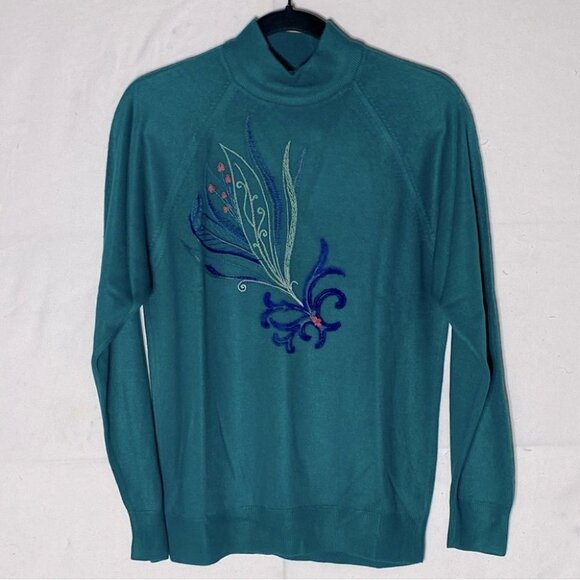 Vintage St. Michael Green Embroidered Mock Neck Sweater M - Picture 11 of 11